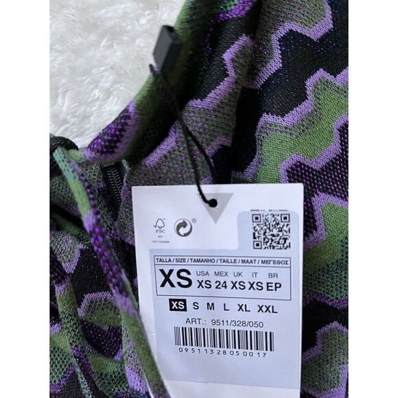 NWT Zara Retro Purple & Green Metallic Cutout Long Sleeve Mini Dress - Picture 13 of 15